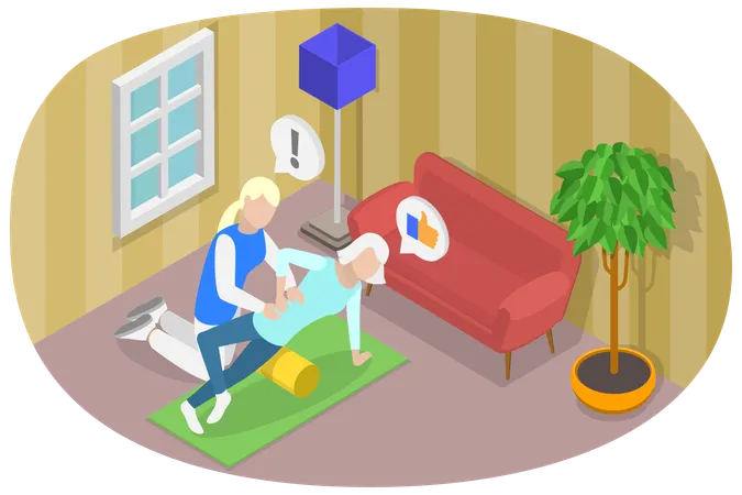 3 D Isometric Flat Vector Conceptual Illustration Of Physiotherapist For Senior Physiotherapy Rehab Injury Recovery Illustration
