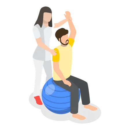 Physiotherapist helping patient to stretch arms  Illustration