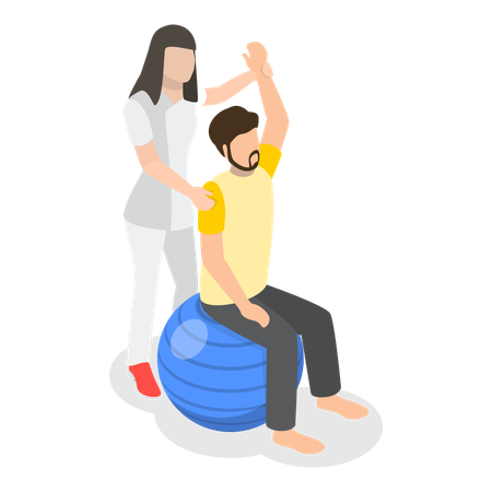 Physiotherapist helping patient to stretch arms  Illustration