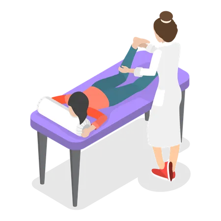 Physiotherapist helping patient to stretch legs  イラスト