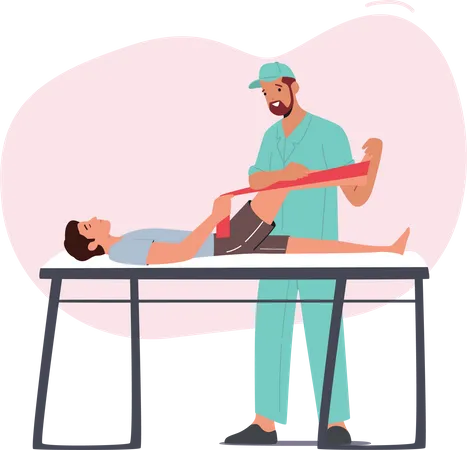 Physiotherapist treating injured patient Illustration