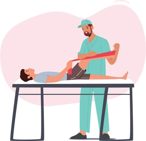 Physiotherapist treating injured patient  Illustration