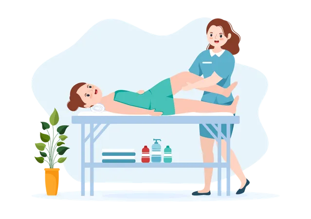 Chiropractor Flat Cartoon Hand Drawn Templates Illustration Of Patient In Physiotherapy Rehabilitation With Osteopathy Specialist Natural Treatment Illustration