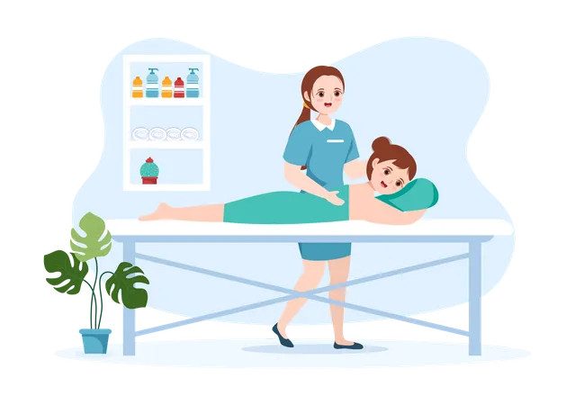 Chiropractor Flat Cartoon Hand Drawn Templates Illustration Of Patient In Physiotherapy Rehabilitation With Osteopathy Specialist Natural Treatment Illustration