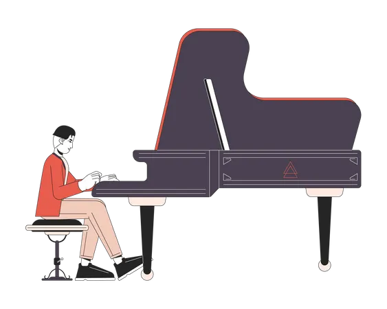 Pianist playing grand piano  Illustration