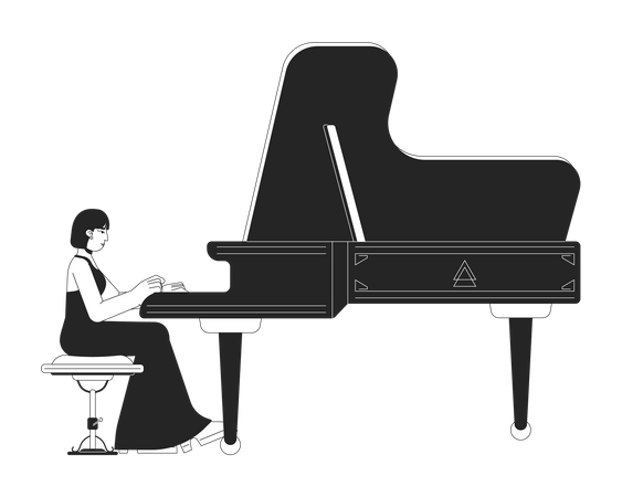 Mujer pianista de cola  Ilustración
