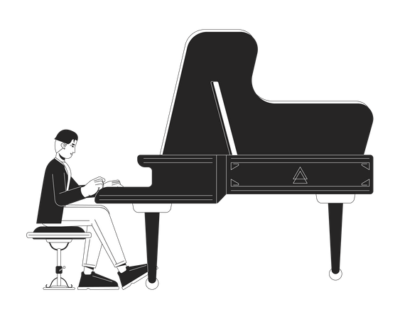 Pianista tocando piano de cauda  Ilustração