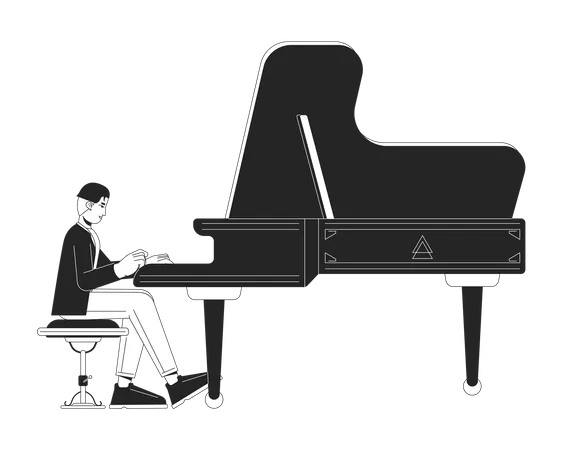 Pianista tocando piano de cauda  Ilustração