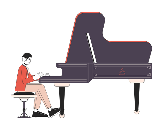 Pianiste jouant du piano à queue  Illustration