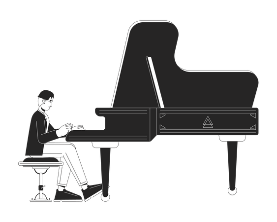 Pianiste jouant du piano à queue  Illustration
