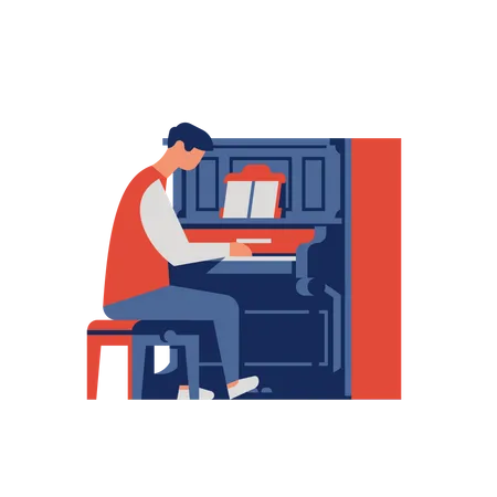 Piano player playing old upright piano  Illustration