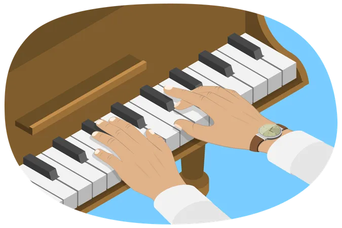 3 D Isometric Flat Vector Conceptual Illustration Of Piano Player Music Keyboard With Hands Illustration