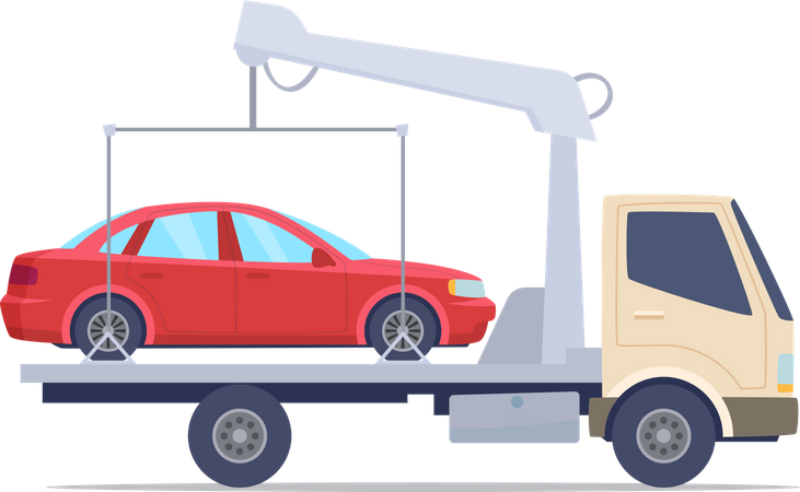 Pickup truck towing damaged car  Illustration