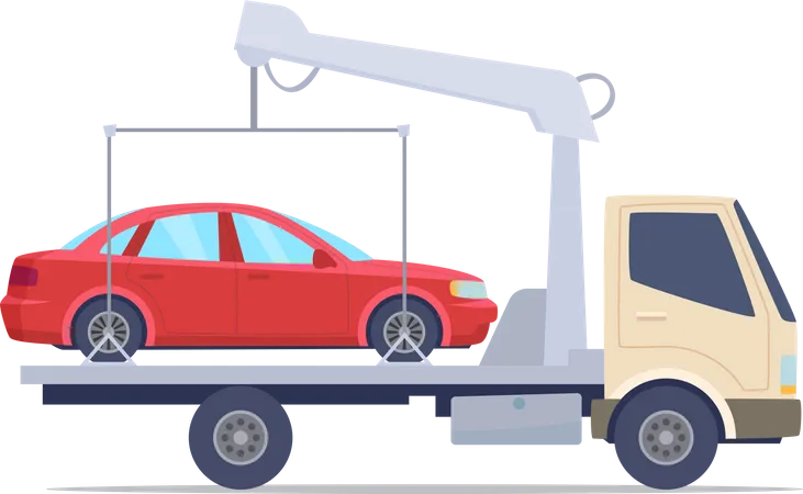 Pickup truck towing damaged car  Illustration