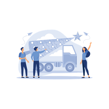 Pickup with Christmas tree in trunk Illustration