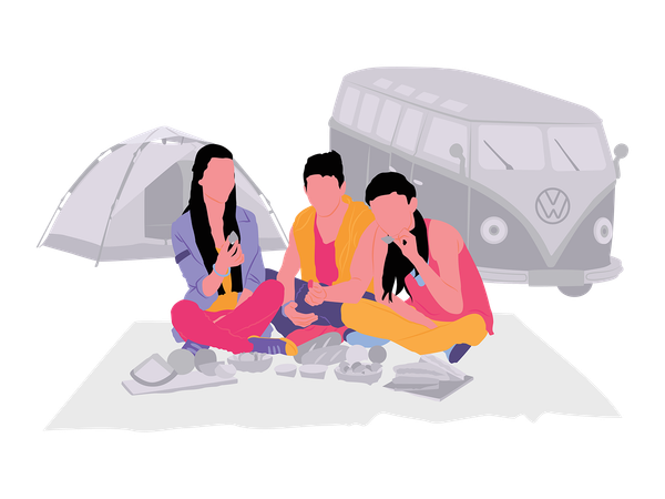 Picnic and camping with friends  Illustration