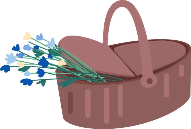 Picnic basket with flowers Illustration