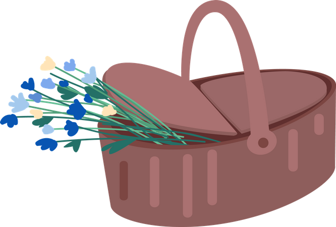 Picnic basket with flowers  Illustration