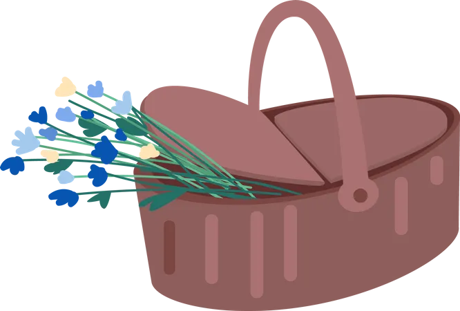 Picnic basket with flowers  Illustration