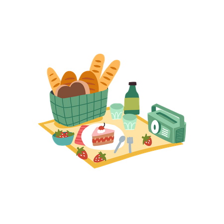 Picnic food with picnic mat  Illustration