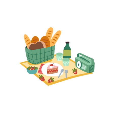 Picnic food with picnic mat  Illustration