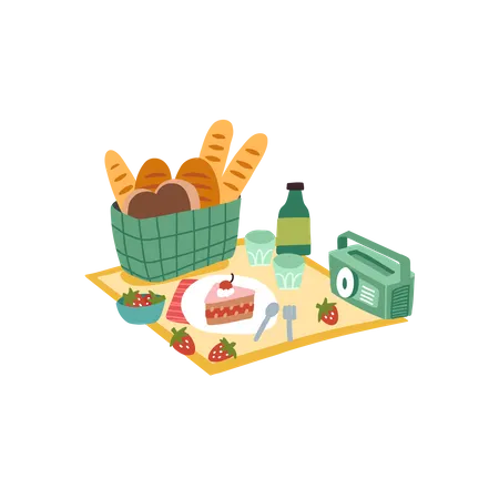 Picnic food with picnic mat  Illustration