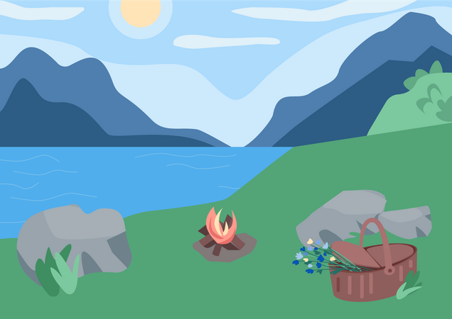 Picnic in mountains  Illustration