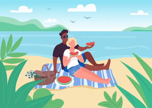 Picnic romántico en la playa  Ilustración