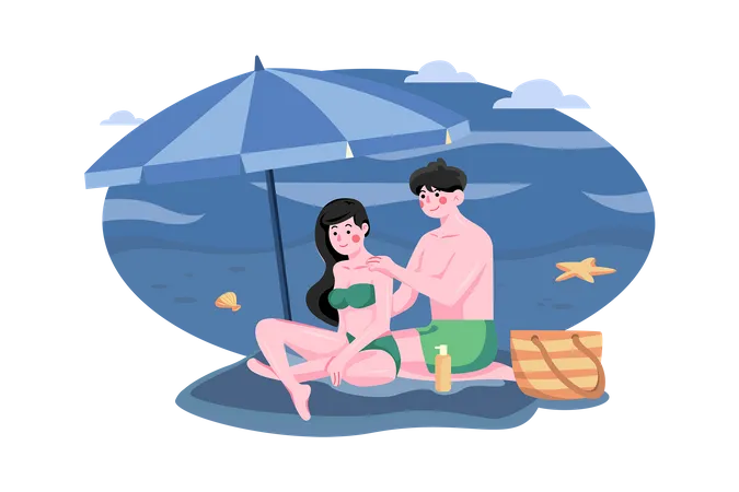 Picnic romántico en la playa  Ilustración