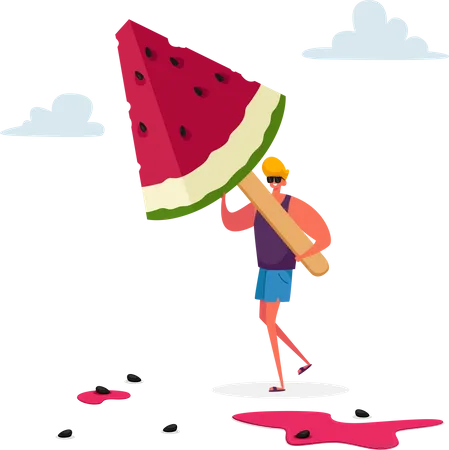 Homem comendo picolé de melancia  Ilustração