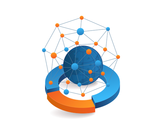 Pie cart with world's top network  Illustration