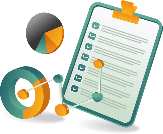 Pie chart and a graph on a clipboard  Illustration