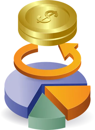 Pie chart dividing financial percentages  Illustration