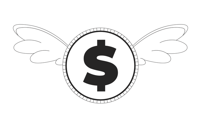 Pièce de monnaie volante avec des ailes  Illustration