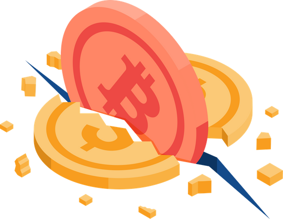 Pièce d'un dollar fissurée par Bitcoin  Illustration