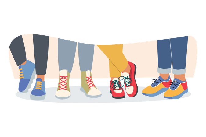 Piernas de personas con zapatillas de deporte de moda  Ilustración