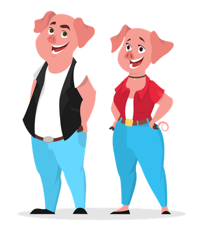 Pig character in human clothes. Teenager animal  Illustration