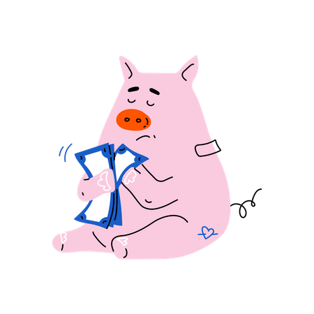 Pig counts the money Illustration