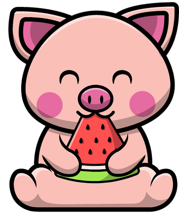 Pig Eating Watermelon  イラスト