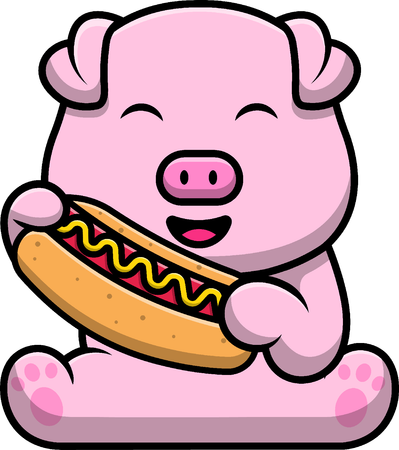 Pig Holding Hotdog  イラスト