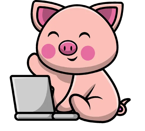 Pig Playing Laptop  Illustration