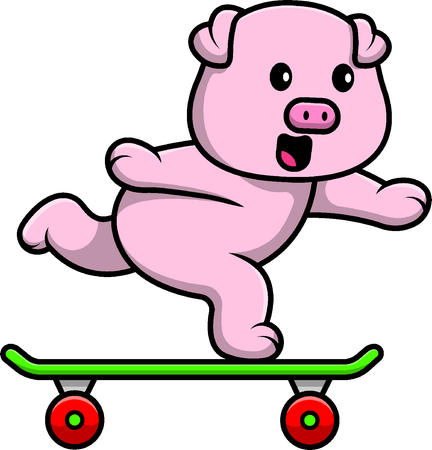 Pig Playing Skateboard  Illustration