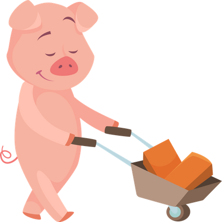 Pig pushing block cart Illustration