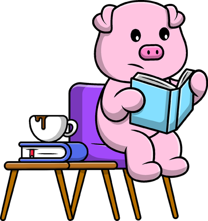Pig Reading Book On Chair  Illustration