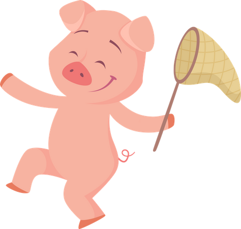 Pig with butterfly net  Illustration