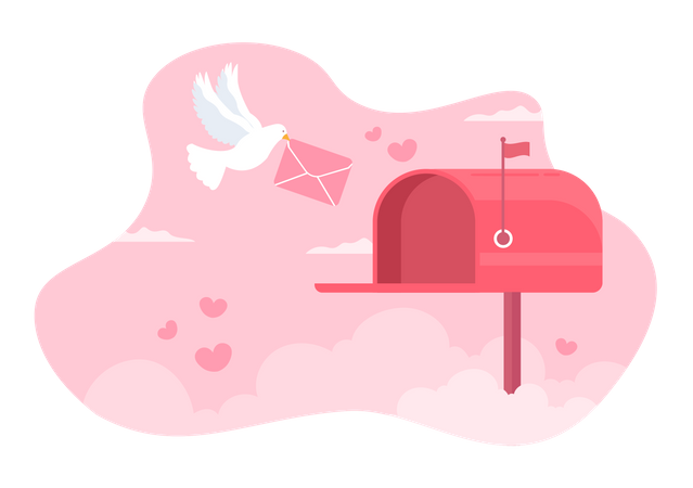 Pigeon apportant une lettre d'amour  Illustration