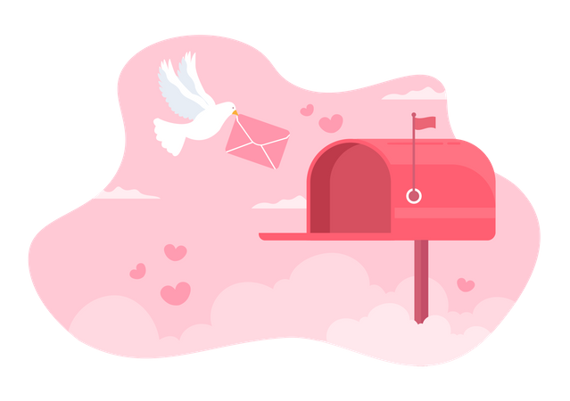 Pigeon bringing Love Letter Illustration