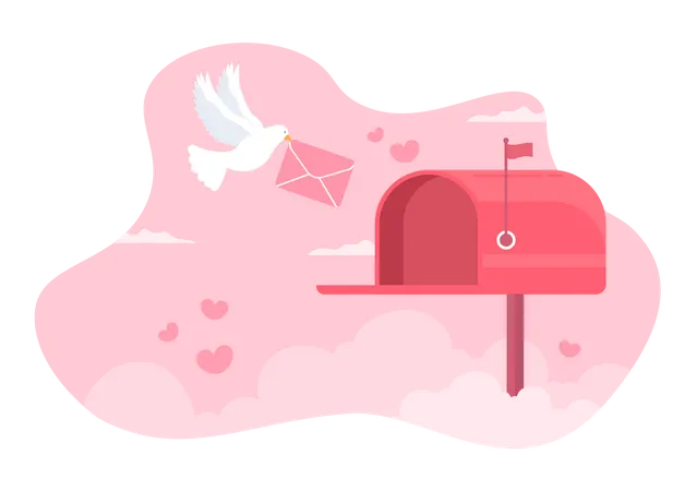 Pigeon bringing Love Letter  Illustration