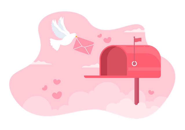 Pigeon bringing Love Letter  Illustration