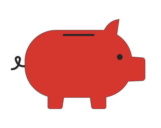 Piggy Bank Flat Line Color Isolated Vector Object Money Box Editable Clip Art Image On White Background Simple Outline Cartoon Spot Illustration For Web Design Illustration